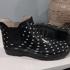 Black Polka Dot Rain Ankle Booties - Women's